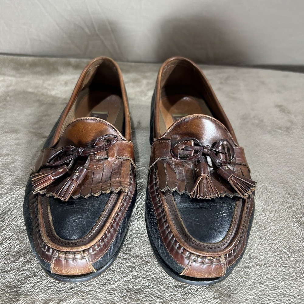 Johnston & Murphy  Two-Tone Black Brown Kiltie Tassel Loafers Italy S‎ 11M